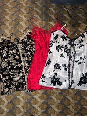 Victoria's Secret Red Silk Chemise with Black & White Floral Satin Chemises